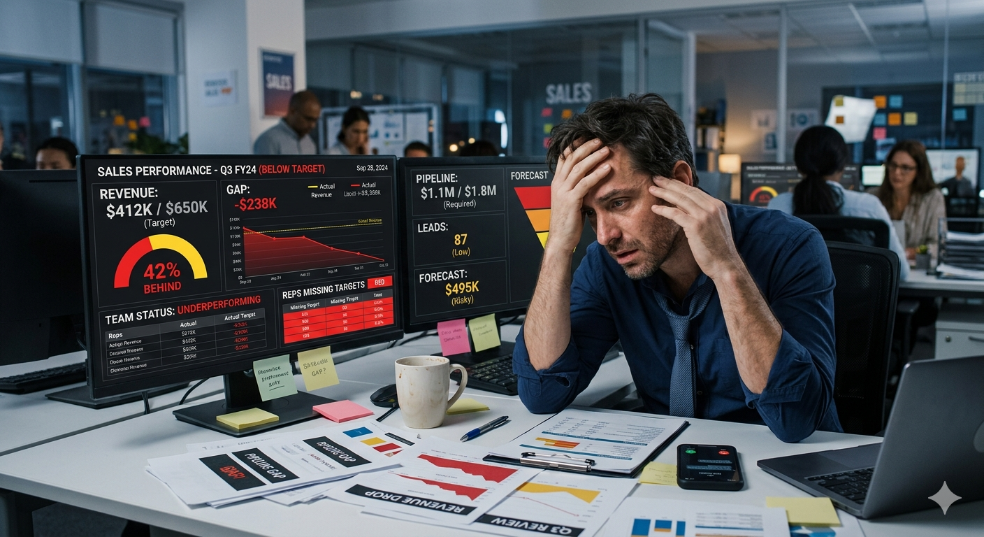 Gestor comercial analisando funil de vendas caótico em TI & Telecom